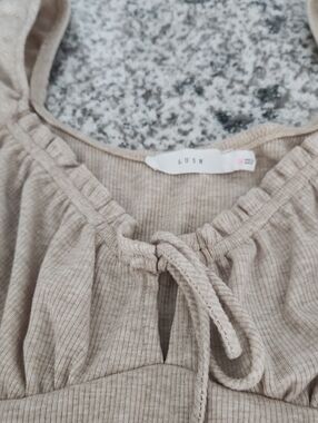 Lush Neutral Ribbed Tie-Front Dress